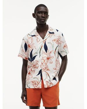 Tommy Hilfiger Regular Tropical Print Linen Short Sleeve Shirt - Red