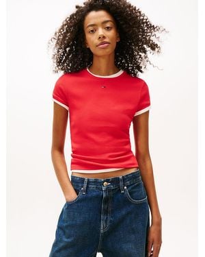 Tommy Hilfiger Ribbed Slim Crew Neck T-Shirt - Red