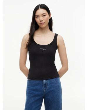 Tommy Hilfiger Logo Embroidery Slim Ribbed Tank Top - Blue