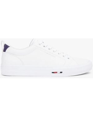 Tommy Hilfiger Contrast Midsole Debossed Leather Trainers - Natural