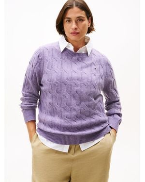 Tommy Hilfiger Pull Curve En Maille Torsadée De Laine Douce - Violet