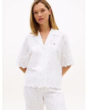 Tommy Hilfiger Camisa De Pijama Essential Con Bordado Inglés - Blanco