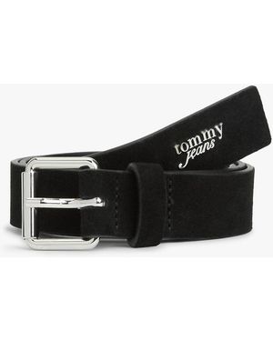 Tommy Hilfiger Metal Logo Suede Belt - Black