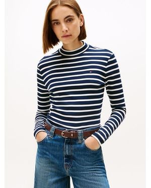 Tommy Hilfiger Mock Neck Slim Long Sleeve Top - Blue
