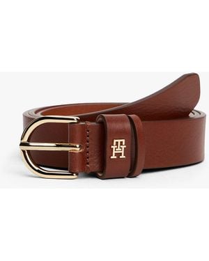 Tommy Hilfiger Ceinture Essential En Cuir À Monogramme Th - Marron