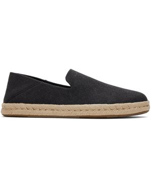 TOMS Black Espadrille Rope Sole Recycled Cotton Canvas Slip On Shoe Santiago