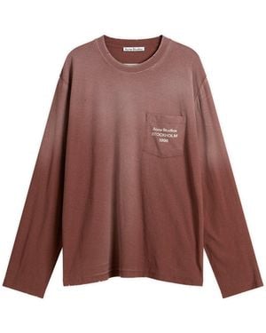 Acne Studios Long Sleeve Crewneck T-Shirt With Logo Chest Pocket - Brown