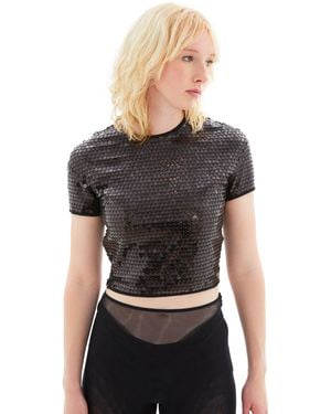 Mugler Tulle Stretch Top With Sequins - Black