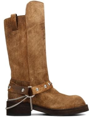 Ann Demeulemeester Edeed Riding Boots With Belt And Chains - Brown
