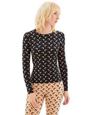 Marine Serre Brand-print Fitted Stretch-jersey Top - Black