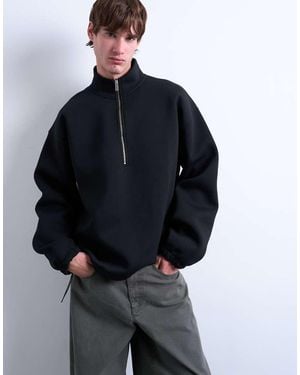 TOPMAN Half Zip Funnel Scuba-Style Fabric Pullover - Blue