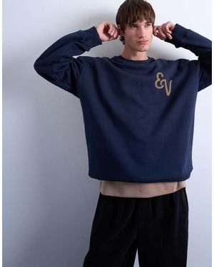 TOPMAN Oversized Fit Sweatshirt With East Village Embroidery - Blue