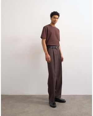 TOPMAN Wide Leg Pinstripe Trousers - Brown