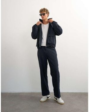 TOPMAN Wide Leg Trouser With Boucle Pinstripe - Blue