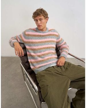 TOPMAN Classic Fit Fluffy Jumper With Stripe - Green