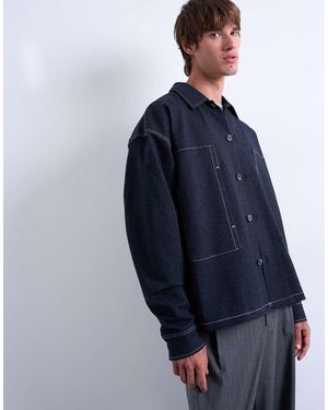 TOPMAN Denim Look Jersey Shacket - Blue
