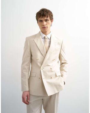 TOPMAN Double Breasted Linen Rich Blazer - Natural