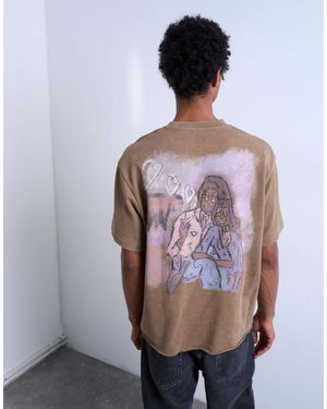 TOPMAN Mason Newman X Boxy Fit T-shirt With Heart Front And Back Print - Purple