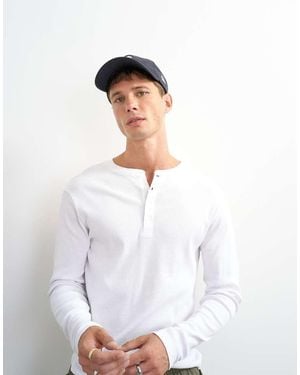TOPMAN Slim Fit Long Sleeve Rib Knit Henley Neck T-shirt - White