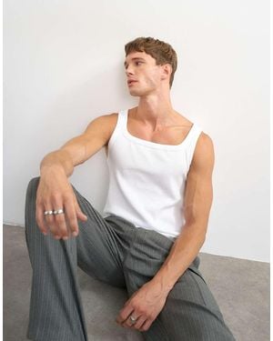 TOPMAN Premium Square Neck Ribbed Singlet - White