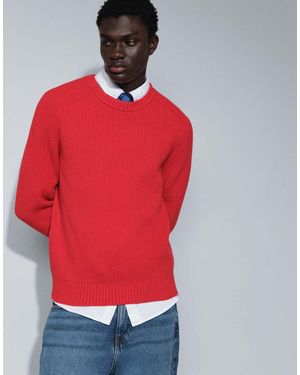 TOPMAN Classic Fit Fisherman Knit Jumper - Red