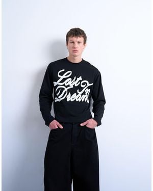 TOPMAN Oversized Fit Long Sleeve T-Shirt With Lost - Blue