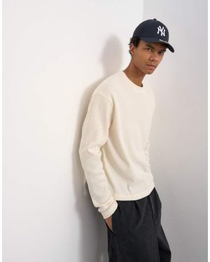 TOPMAN Cropped Fit Long Sleeve Heavyweight Waffle T-Shirt - Natural