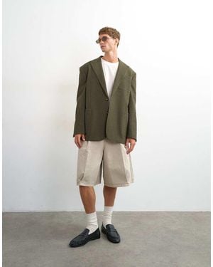 TOPMAN Oversized Fit Deconstructed Seersucker Blazer - Natural