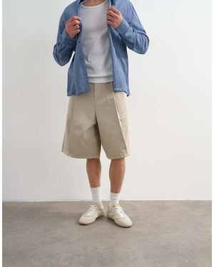 TOPMAN Wide Leg Twill Bermuda Shorts With Pronounced Pleat - Blue