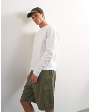 TOPMAN Relaxed Fit Crop Long Sleeve T-Shirt - White