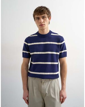 TOPMAN Classic Fit Knitted Stripe T-Shirt With Stripe - Blue