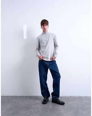 TOPMAN Essential Knitted 1/4 Zip Funnel - White