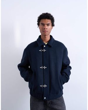 TOPMAN Fireman Clasp Wool Blend Jacket - Blue