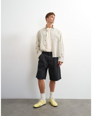 TOPMAN Wide Leg Twill Bermuda Short With Pleats - Black