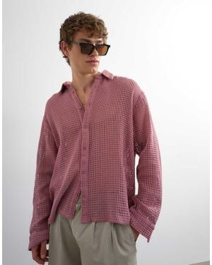 TOPMAN Relaxed Fit Woven Mesh Shirt - Purple