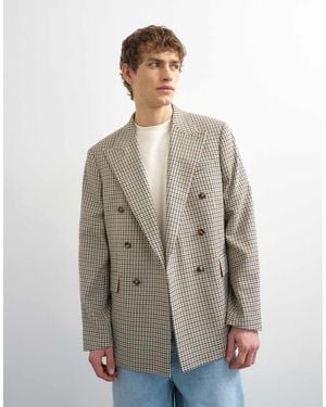 TOPMAN Relaxed Gingham Check Blazer - Natural