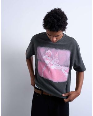 TOPMAN Mason Newman X Boxy Fit Textured T-shirt With Newman 37 Front And Back Print - Grey