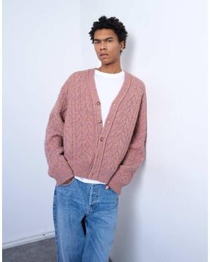 TOPMAN Regular Fit Cable Knitted Cardigan - Blue