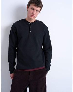 TOPMAN Premium Relaxed Fit Heavyweight Waffle Henley - Blue