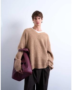 TOPMAN Oversized Fit V-neck Jumper - Natural