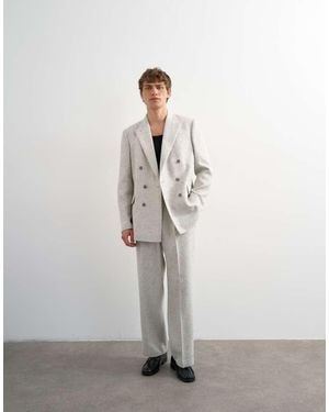 TOPMAN Boucle Textured Wide Leg Trousers - White