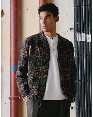 TOPMAN Wool Mix Textured Check Cardigan - White