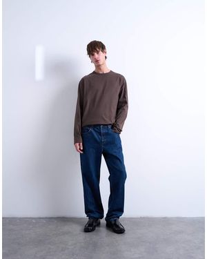 TOPMAN Boxy Oversized Long Sleeve T-shirt - Blue
