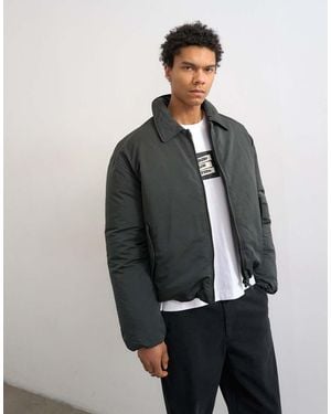 TOPMAN Collared Puffer Jacket - Grey