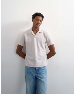 TOPMAN Relaxed Fit Short Sleeve Camp Collar Pique Polo - Blue