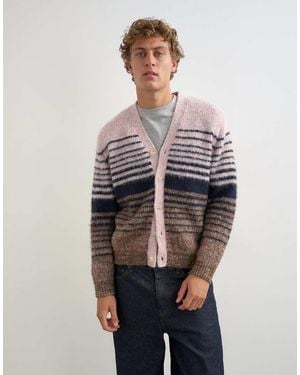 TOPMAN Regular Fit Striped Knitted Cardigan With Ombre - Pink