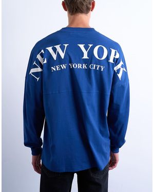 TOPMAN Relaxed Fit Long Sleeve New York City Print T-shirt - Blue