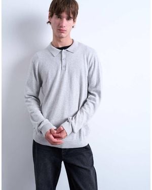 TOPMAN Essential Knitted Button Polo - Grey