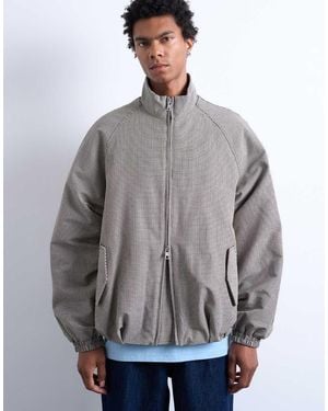 TOPMAN Funnel Neck Check Track Jacket - Grey