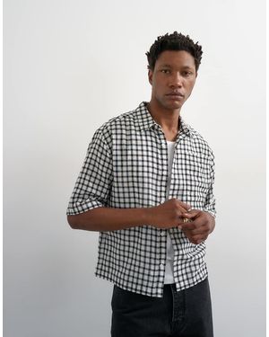 TOPMAN Relaxed Fit Crop Textured Check Shirt - White